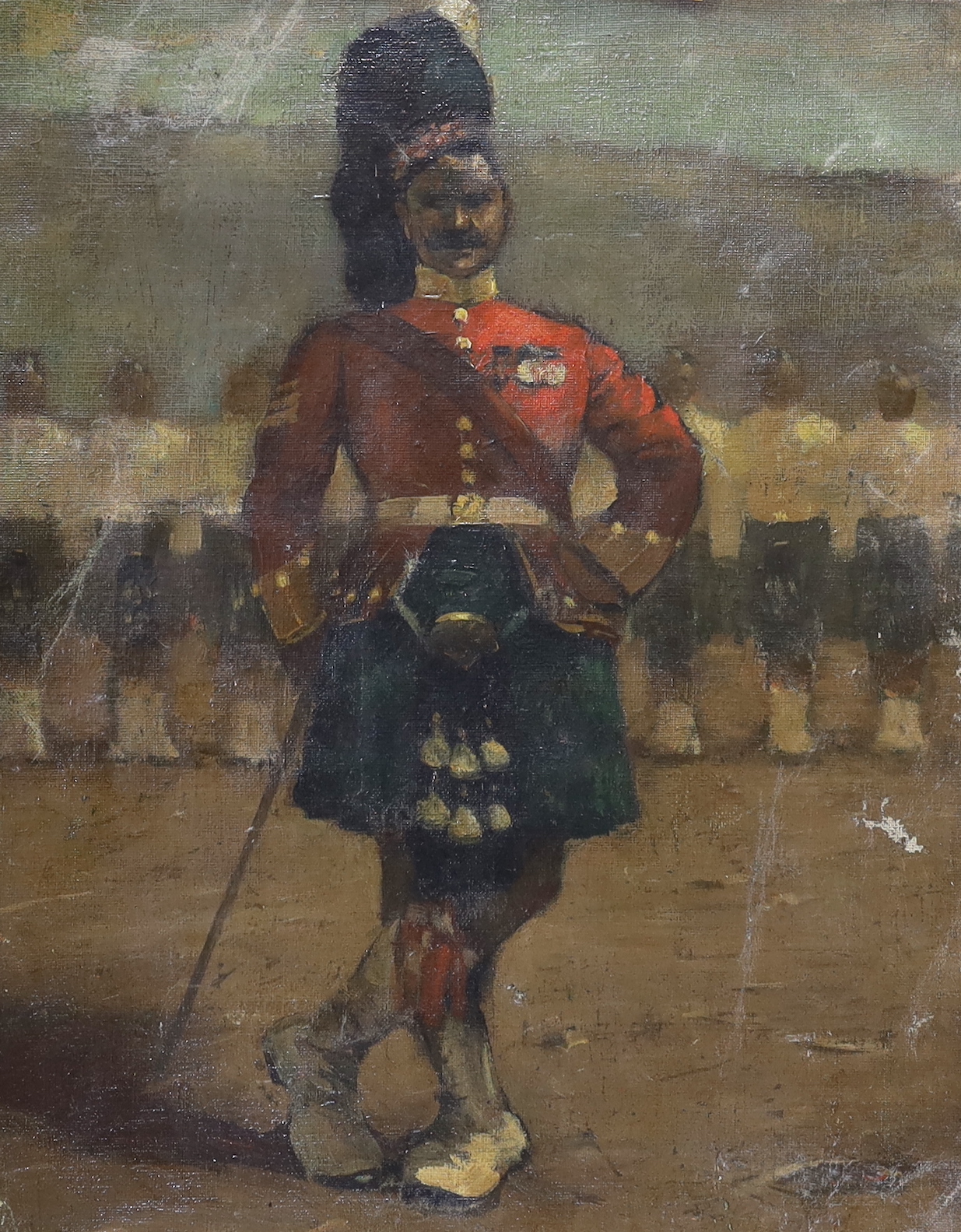 Victorian School, oil on unstretched canvas, Portrait of a Sergeant, Argyll and Sutherland Highlanders, 38 x 30cm, unframed